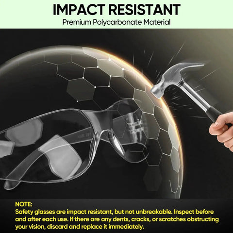Clear Safety Glasses For Men With Impact Resistant Lenses Meets ANSI Z87.1 against hammer impact demonstration