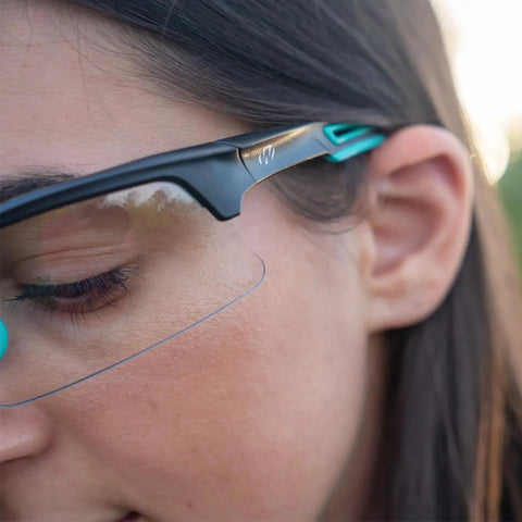 Side view of Impact Resistant Sport Glasses With UV Protection And Non Slip Frame on a person outdoors