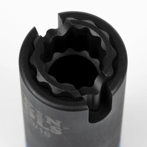 Close-up of Three In One Impact Socket With 12 Point Deep Design, Dual Hex Sizes Three Quarters Inch And Nine Sixteenths Inch.