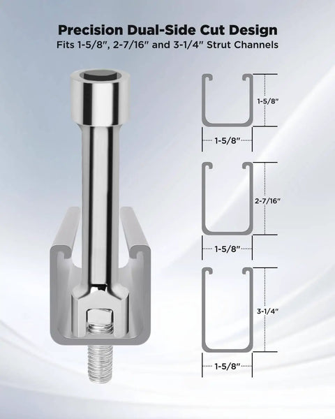 Durable 1/2 in drive impact socket with a 5 in extension for deep strut channels; 12-point design ensures quick fastener engagement