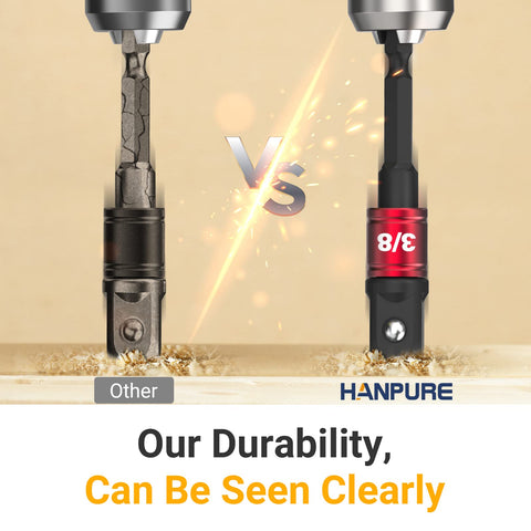 Impact Socket Adapter Set comparison with focus on durability, featuring a 3/8" adapter with contrasting wear against another brand.