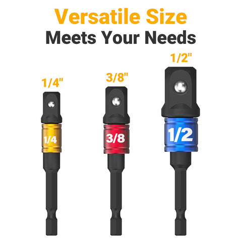 Impact Socket Adapter Set For Drill And Ratchet Kit With One Quarter Inch, Three Eighths Inch, One Half Inch Drives shown.