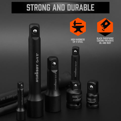 Heavy Duty 12-Piece Socket Extension Set For Impact Drive, Includes 1/4, 3/8 And 1/2 Inch Adapters And 9 Impact Extensions in black CR-V steel