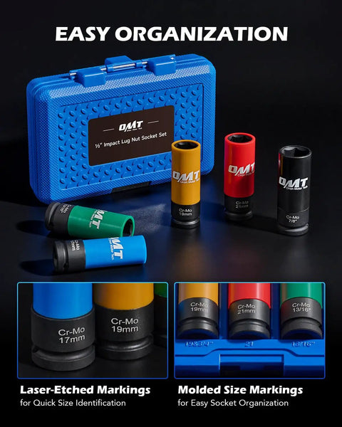 Half Inch Drive Lug Nut Socket Set For Your Ride Orion Motor Tech With Metric 17mm 19mm 21mm And SAE 13/16 Inch Sockets 5 Piece Kit