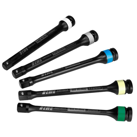 5 Pcs 1/2" Impact Torque Limiting Extension Bar Set, 65ft-lb, 80ft-lb, 100ft-lb, 120ft-lb, and 140ft-lb, High Precision Torque Limiting Stick Set with 8 Inches Long