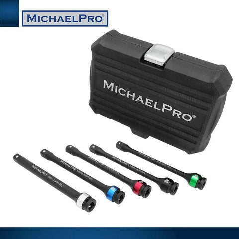 5-Piece 1/2'' Impact Torque Limiting Extension Bar Set, 65 to 140 Ft-Lbs (90 to 190 Nm), 8-Inch Length in black case