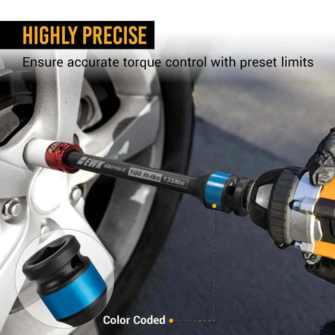 5 Pcs 1/2" Impact Torque Limiting Extension Bar Set, 100ft-lb, used on car wheel, ensuring precise torque control
