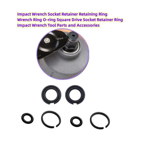 Top view of 3/8 Inch Impact Retaining Ring Clip With O-Ring For Cordless Impact Wrench Kit Includes 5 Sets Of Retainer Rings, O-Rings, And Anvil Install Tool Compatible With Air, Electric And Pneumatic Wrenches Friction Ring Replacement, showing black rings and clips on a white background.