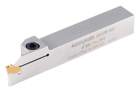 Heavy Duty Built To Last Indexable Grooving Cutoff Holder For Three Quarter Inch By Three Quarter Inch Grooving With Nickel Plated Body And Tin Coated Carbide Inserts GTN3 Accusize Industrial Tools.
