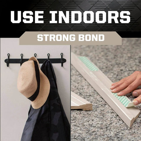 Heavy Duty Double Sided Tape Mega Roll For Painted Drywall Indoor Mounting White Adhesive 3/4 Inch By 114 Feet Industrial Strength No Mess Or Tools Delivers A Strong Permanent Bond On Contact And Holds Up To 15 Pounds used on a hat rack and molding.