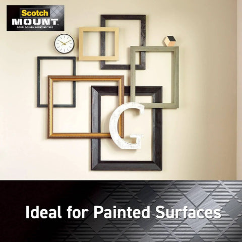 Indoor Double Sided Mounting Tape Mega Roll 3/4 Inch By 350 Inches Heavy Duty Adhesive For Painted Drywall Delivers Permanent Bond On Contact Holds Up To 15 Pounds With No Mess Or Tools used to hang frames on painted wall.