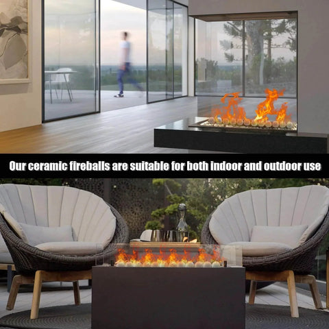 3 Inch Ceramic Fire Balls 15-Pack Round Fire Stones for Indoor and Outdoor Fire Pits, Fireplaces, Grey in use indoors and outdoors