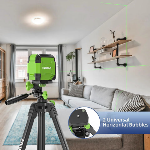 Lightweight 60 inch aluminum tripod for indoor use with a smooth 3-Way pan head, laser level setup in living room