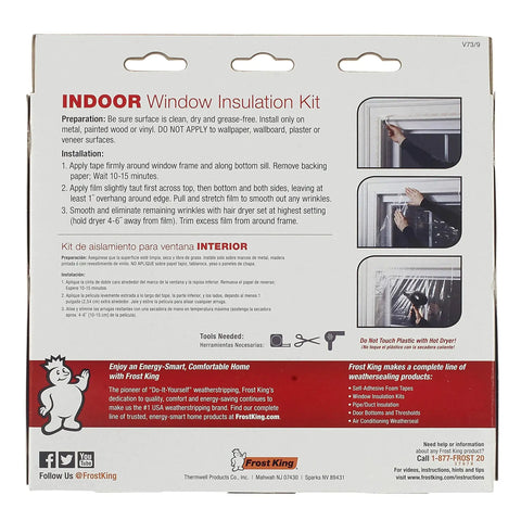 Indoor Window Shrink Kit For 42 To 62 Inch Windows Clear 9 Pack Insulation Film packaging instructions.