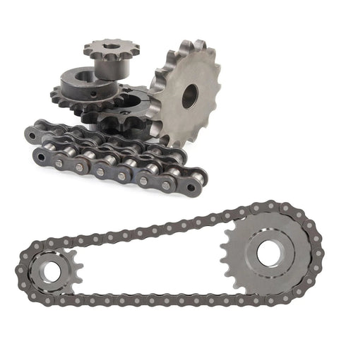 No 40 Chain Roller Sprocket B Type For Single Strand Chains One Quarter Inch Bore 18 Teeth Carbon Steel With Keyway and Set Screws