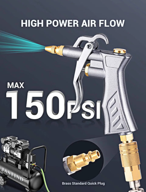 Industrial Air Blow Gun with Brass Adjustable Air Flow Nozzle and 2 Steel Extension focusing on high power airflow