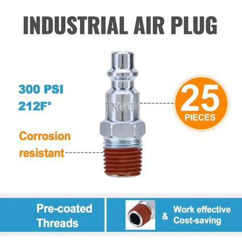 25 Pack 1/4 Inch NPT Air Hose Fittings Kit With 1/4 Inch Male Quick Connect Plugs For Compressor And Auto Shop