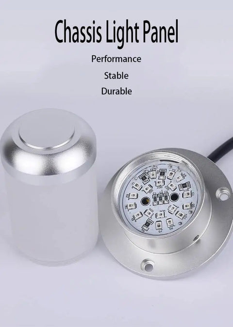 Chassis light panel with durable aluminum housing, showing LED circuit board and frosted cover placed beside.