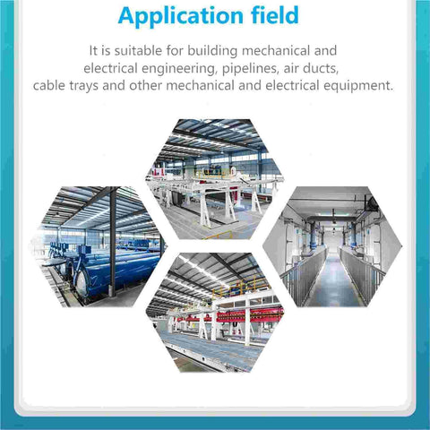 Industrial setting with mechanical and electrical equipment for pipelines, air ducts, and cable trays application field.