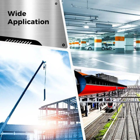 Collage showing applications of construction and transport settings using structural supports