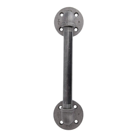 Industrial Pipe Decor Barn Door Handle 8 Inch With Authentic Steel Grey Iron Fittings Flanges And Pipes For Custom Vintage Hanging Doors DIY Kit With Hardware For Easy Installation And Rustic Farmhouse Style, front view