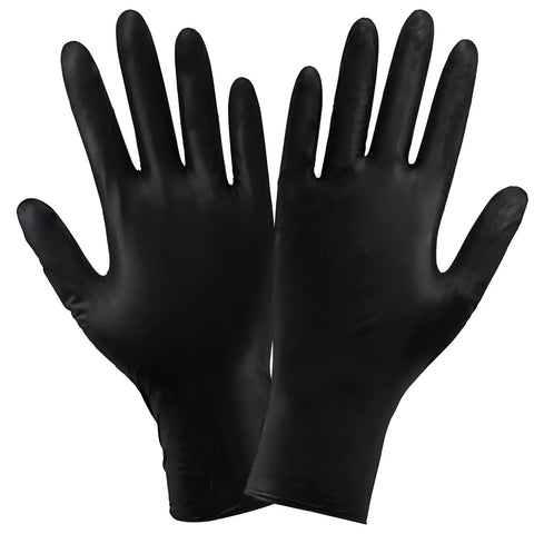 Industrial Grade Powder Free Disposable Gloves Nitrile Vinyl Blend Black Large, front view showing ambidextrous design