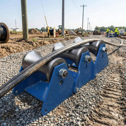 Industrial Cable Pulley For Large Scale Laying And Wire Pulling Tools, Heavy Duty Steel Sheave guiding cables on construction site