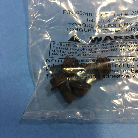 Package containing screws and warning label on a blue background.