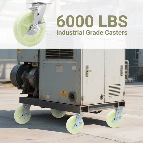 Heavy Duty Caster Wheels 8 Inch - 6000 LBS, PP Plate Castor Set of 4 on industrial equipment, double ball bearings, non-marking