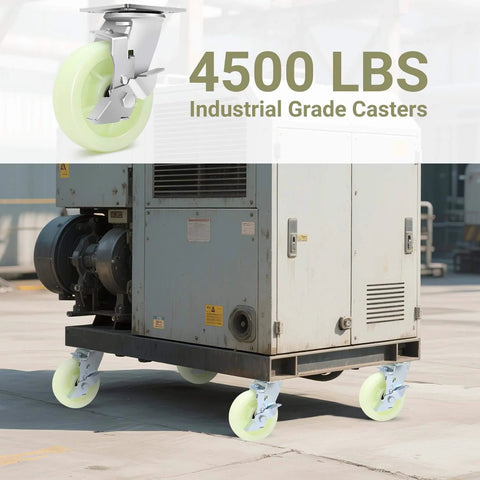Heavy Duty Caster Wheels 6 Inch - 4500 LBS, PP Plate Castor Set installed on industrial equipment for stability and smooth motion