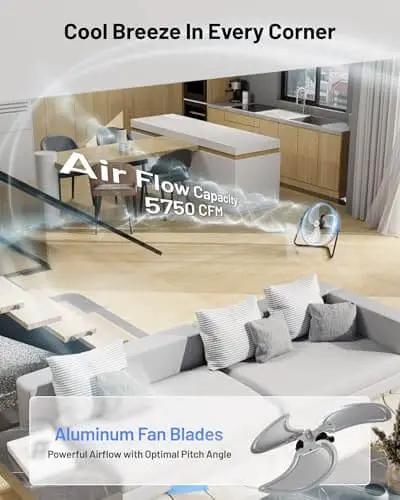 20 Inch Heavy Duty Floor And Wall Mount Fan For Industrial Cooling With 5750 CFM High Velocity displayed in living room