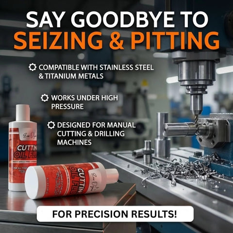 Industrial Grade Cutting Oil For Drilling Tapping And Milling 8 Oz Made In USA Safe On Metal And Glass shown with CNC machine