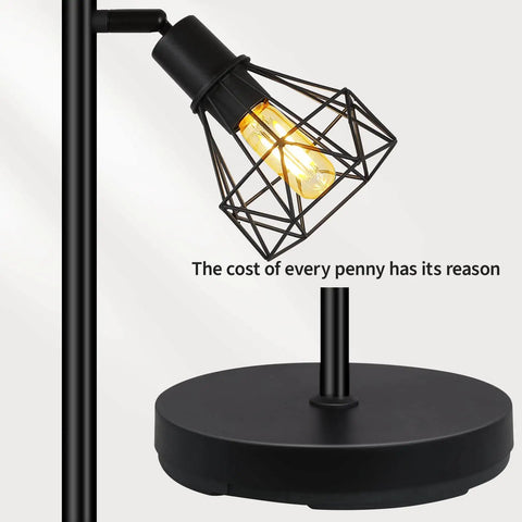 Close-up of Industrial Tree Floor Lamp with diamond head light and 1200 Lumen Edison LED bulb, modern farmhouse style.