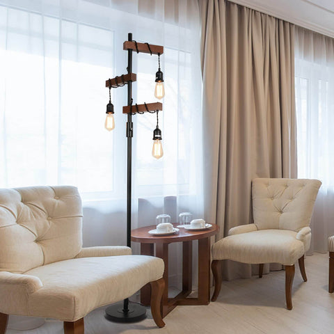 Industrial Dimmable Floor Lamp With 3 Heads 68 Inch Tall Tree Floor Lamp In Black Metal And Wood in living room decor