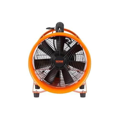 Front view of Industrial Portable Air Mover Blower Fan 12 Inch VEVOR 3198 CFM 585W ETL Certified Durable Steel Orange
