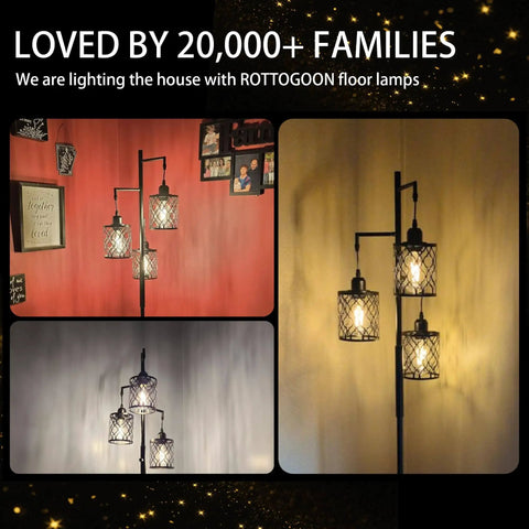 Three 6W LED Bulbs Dimmable Farmhouse Floor Lamp With Industrial Rustic Style Standing Light For Living Room Bedroom Or Office 68 Inches Tall Stepless Dimming Rotary Switch