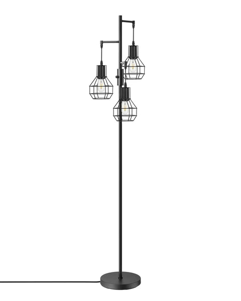 Dimmable Farmhouse Floor Lamp with Industrial Style Standing Light for Living Room and Bedroom, Three LED Edison Bulbs Included, Black Rustic Corner Tall Tree Reading Lamp for Home Office by EDISHINE.