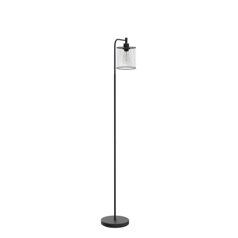 Industrial Floor Lamp With Hanging Iron Mesh Shade And Foot Switch, 6W LED Bulb, All Metal Farmhouse Standing Lamp, Rustic Black Lighting
