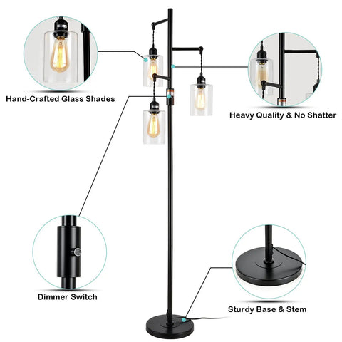 Industrial Floor Lamp With Dimmable On Off Switch Three Head Rustic Tree Style Standing Lamp for Living Room Reading