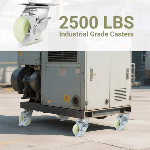 Heavy Duty Caster Wheels 4 Inch - 2500 LBS, PP Plate Castor Set of 4 with Double Ball Bearings installed on industrial equipment.