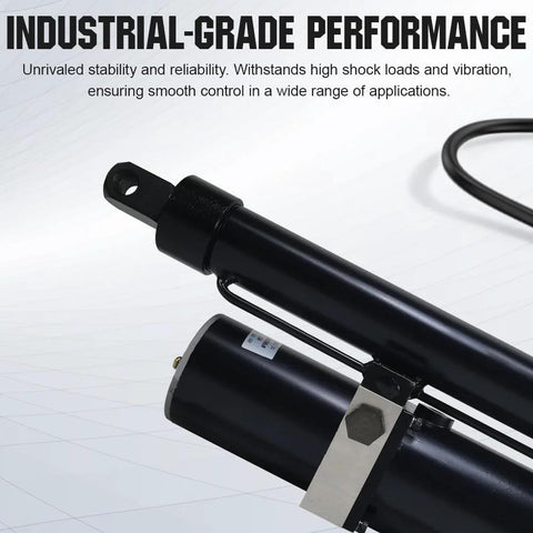 DC House heavy-duty hydraulic linear actuator with mounting bracket, black finish, 12V