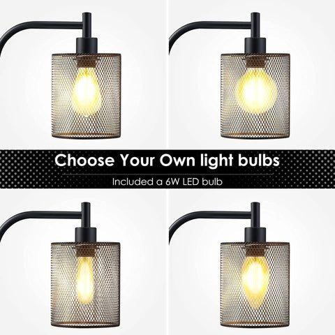 Industrial Floor Lamp With Hanging Iron Mesh Shade And Foot Switch, 6W LED Bulb, All Metal Farmhouse Standing Lamp detail