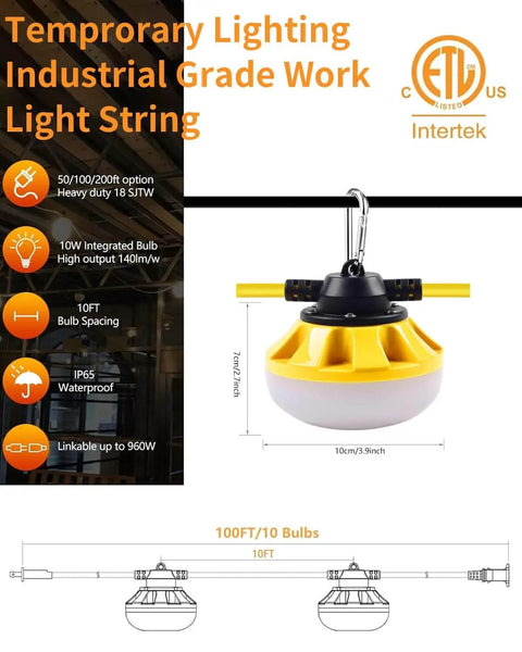 Diagram of Industrial Grade LED Construction String Lights For Job Sites 100 Ft 10 Bulbs 10000LM Output Weatherproof And Linkable 5000K Super Bright For Mining Patios And Outdoor Work Muasdae