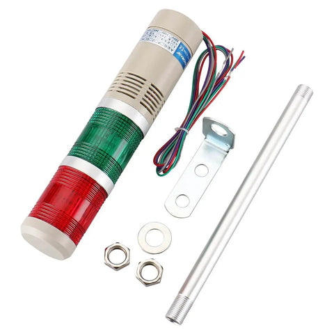Industrial Signal Light Tower LED Red And Green With Buzzer 110V AC 2W LTA-502TJ shown with mounting bracket and components