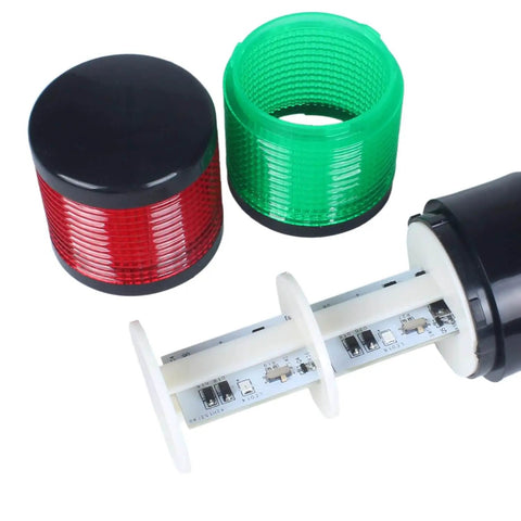 Disassembled Industrial LED Signal Tower Light With Rotatable Base And Built In Buzzer Two Layer Stack Lamp in red and green tiers