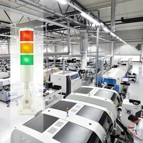 Industrial Led Signal Tower Lights Three Layer Warning Column Lamp With Rotatable Base And Buzzer Strobe Beacon installed in factory