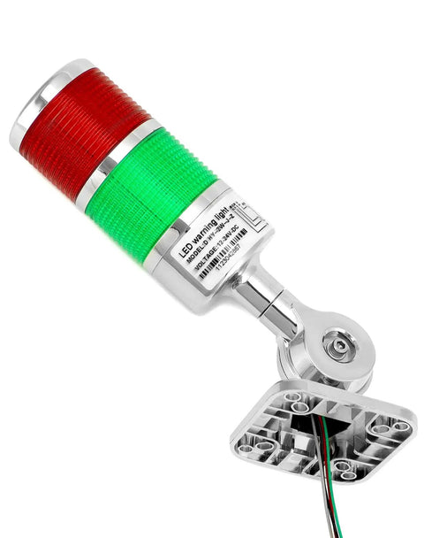 Industrial 12-24V LED Stack Tower Light With Buzzer, 2-Stage Beacons, 360 Degree Prism Lens, mounted on a metal base