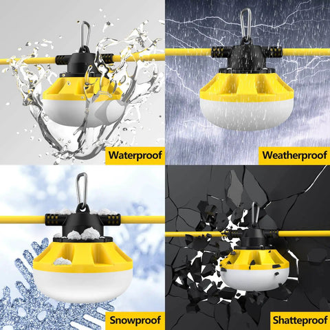 Industrial Grade LED Construction String Lights For Job Sites 100 Ft 10 Bulbs 10000LM Output Weatherproof And Linkable, waterproof and impact-resistant.
