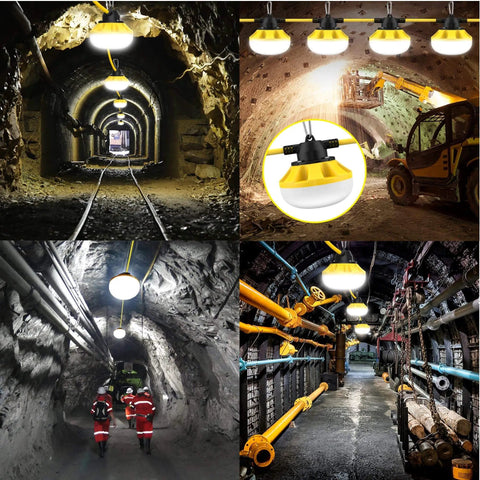 Industrial Grade LED Construction String Lights for Job Sites 100 Ft 10 Bulbs 10000LM Output in mining tunnels and outdoor sites