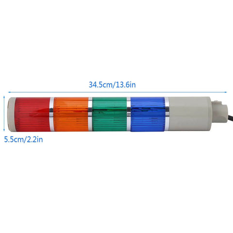 Side view of 4 Layer LED Tower Light Industrial Warning Signal with Holder Red Green Yellow Blue Indicators for Factory Automation 110V AC 20W Energy Efficient ABS Housing Heavy Duty Detachable Design